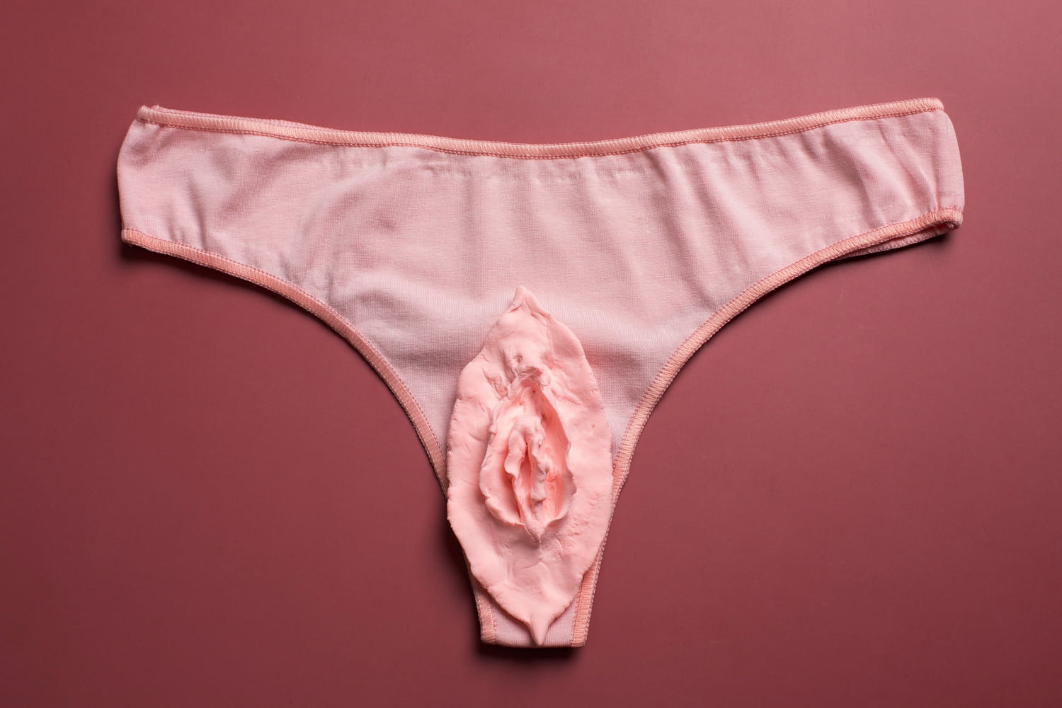 Calcinha com flor aberta representando a região dos lábios vaginais em ninfoplastia